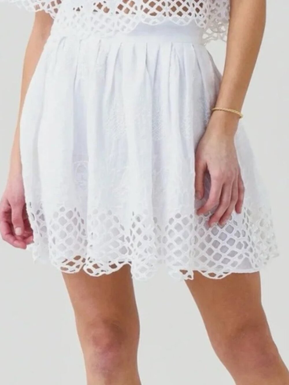 Cara Cara Avery Linen Crochet Trim Skirt in White Pineapple Womens MD - *NWT!*